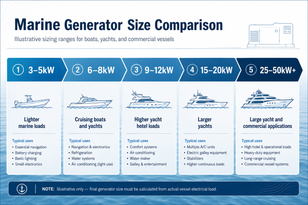 5kW 8kW 10kW 20kW marine generator size comparison