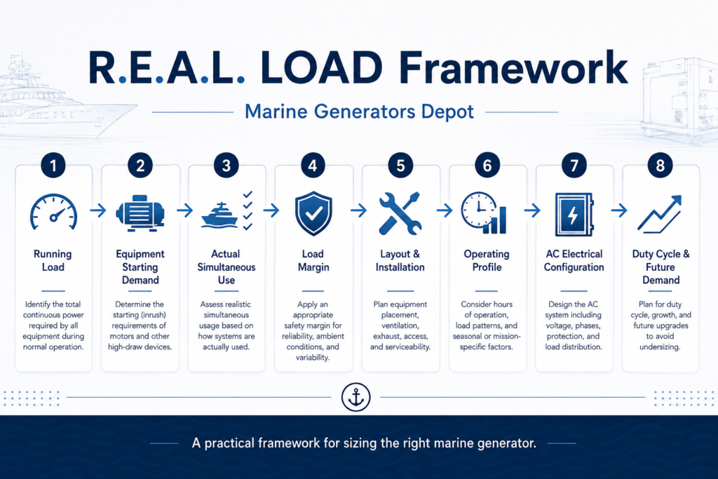 Marine Generators Depot REAL LOAD marine generator sizing framework