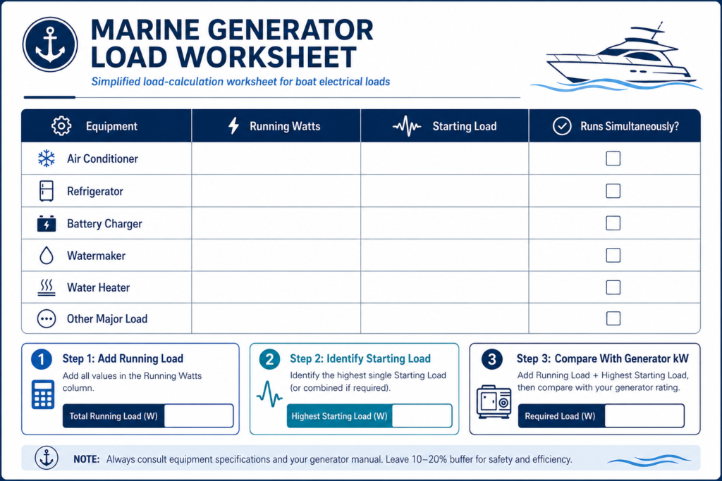 marine generator load calculation worksheet for boat electrical loads