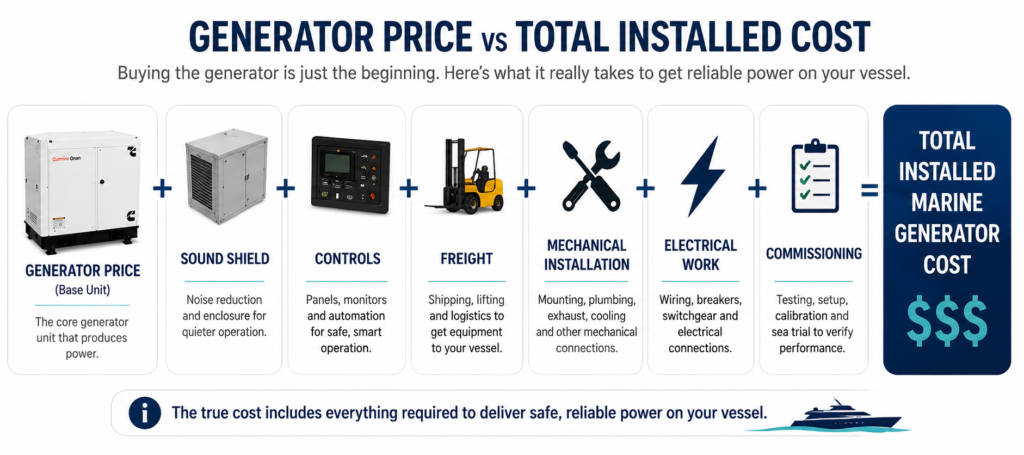 marine generator purchase price versus total installed cost