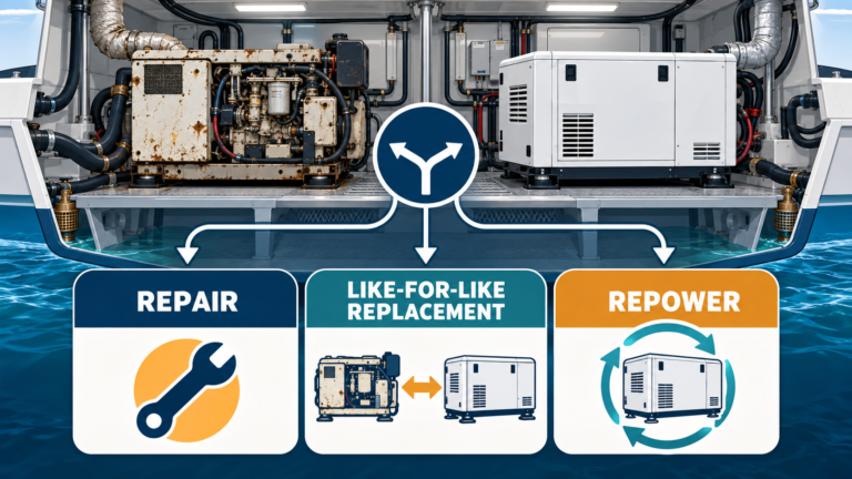 Marine generator replacement decision repair, replace, or repower