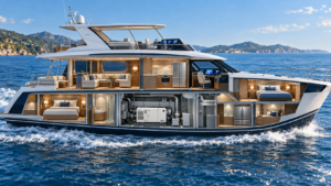 Marine generator installed in the machinery space of a cruising yacht